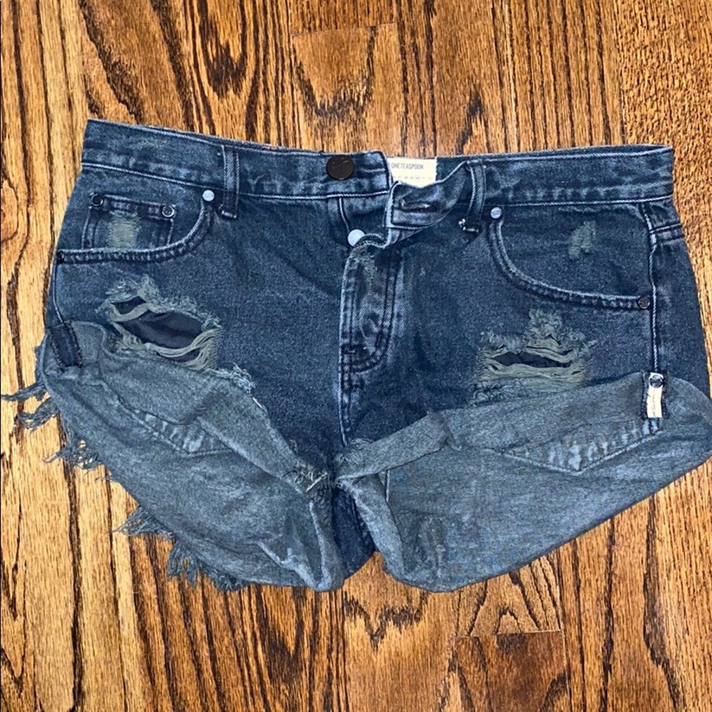 One teaspoon black denim distressed shorts